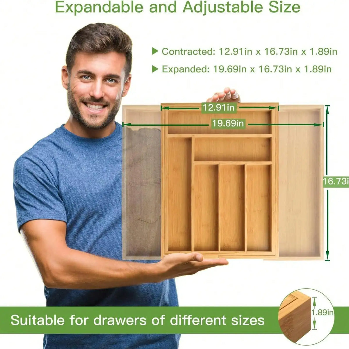 Bamboo Expandable Silverware Drawer Organizer, Adjustable Kitchen Utensil Tray For Forks, Spoons And Knives, Wood Storage Cutlery Holder For Bedroom And Living Room