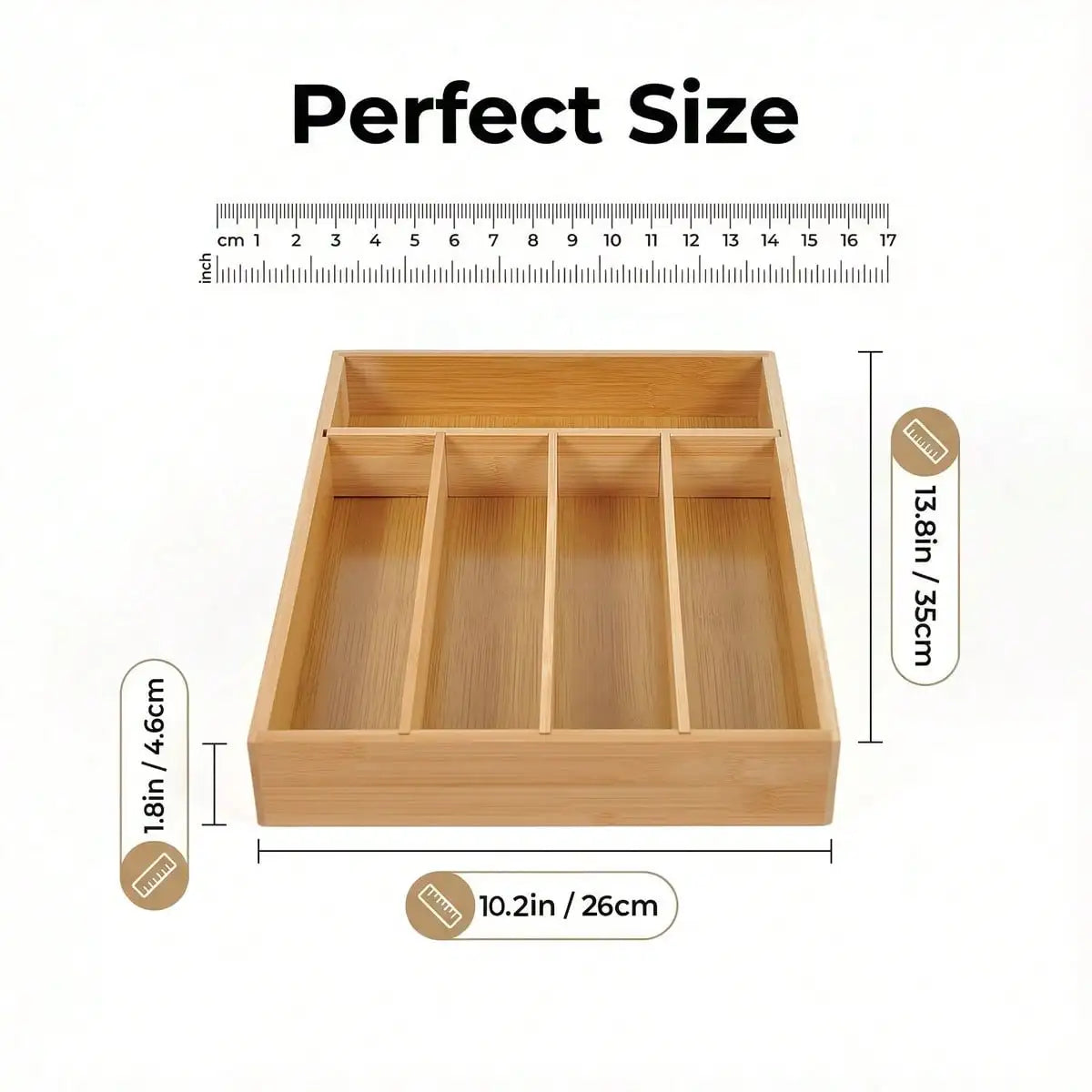 Bamboo Kitchen Drawer Organizer, Expandable Silverware Tray For Drawer, Multi-Slot Silverware Organizer & Utensil Drawer Organizer For Cutlery