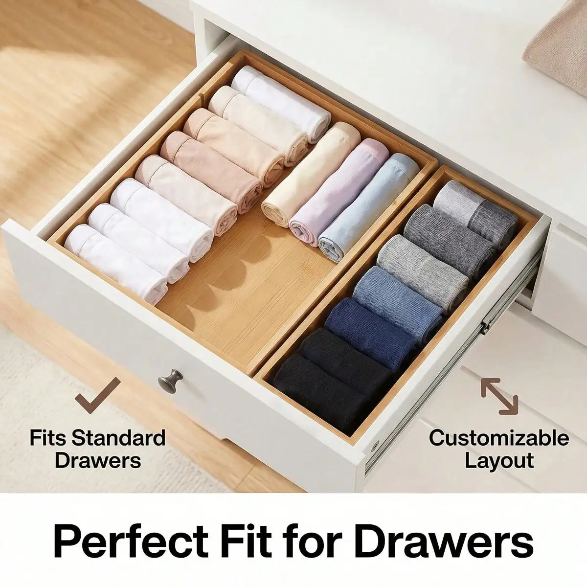 Bamboo Kitchen Drawer Organizer, Expandable Silverware Tray For Drawer, Multi-Slot Silverware Organizer & Utensil Drawer Organizer For Cutlery