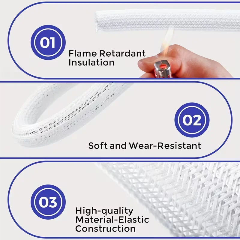 Cable Management Sleeve | Management Protector for Computer and TV Power Cords, Home and Office Wire Organizer Tube