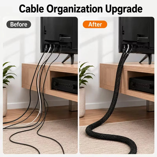 Cable Management Sleeve | Management Protector for Computer and TV Power Cords, Home and Office Wire Organizer Tube