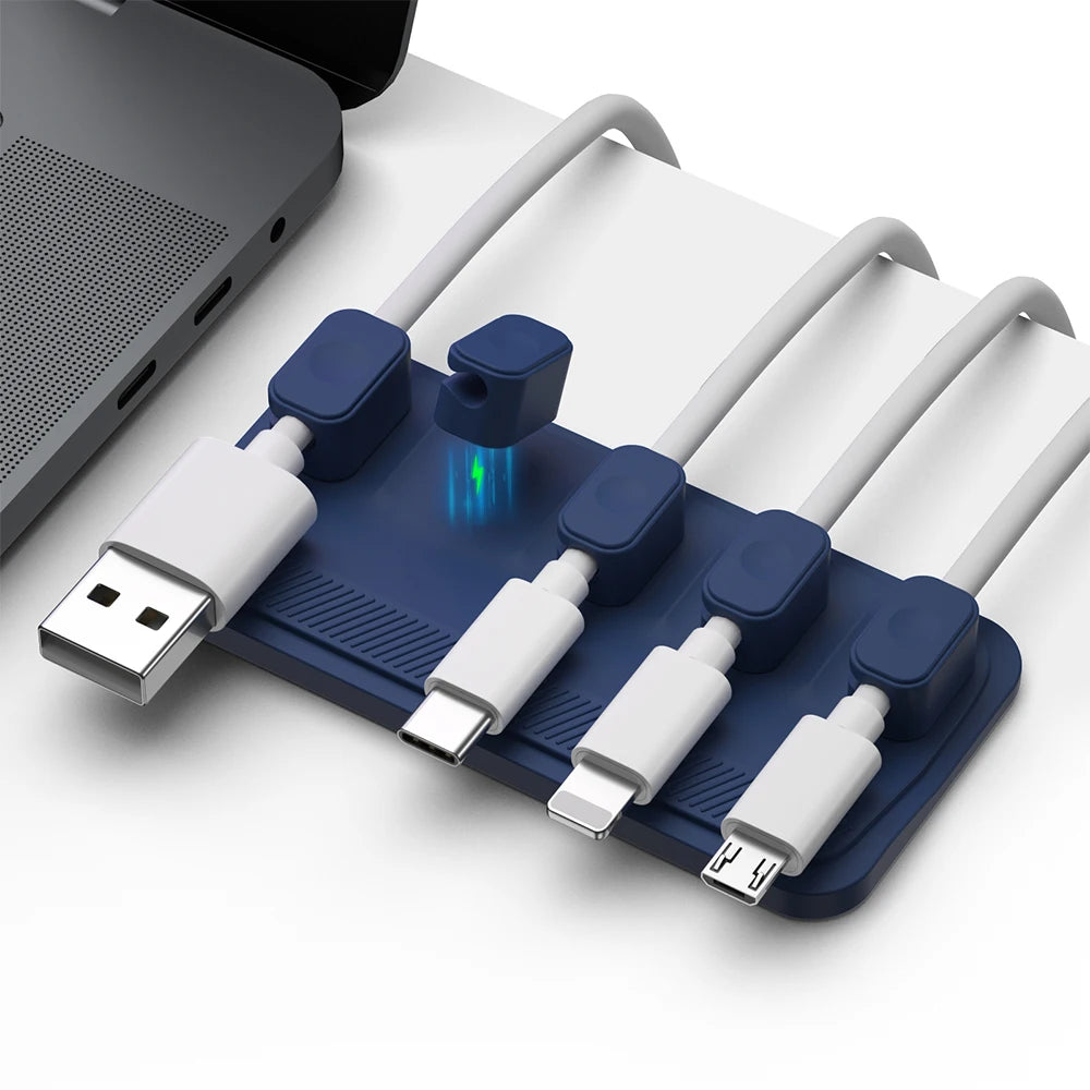 Car mounted magnetic cable management, silicone cable clamp, desktop multi-purpose wire holder, 5 clips for lighting USB C micro