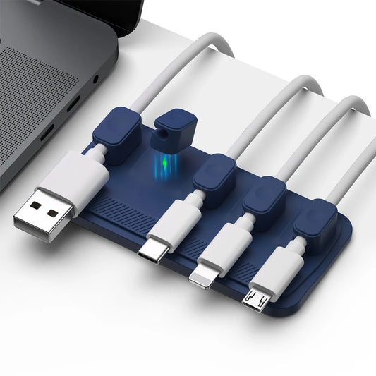 Car mounted magnetic cable management, silicone cable clamp, desktop multi-purpose wire holder, 5 clips for lighting USB C micro
