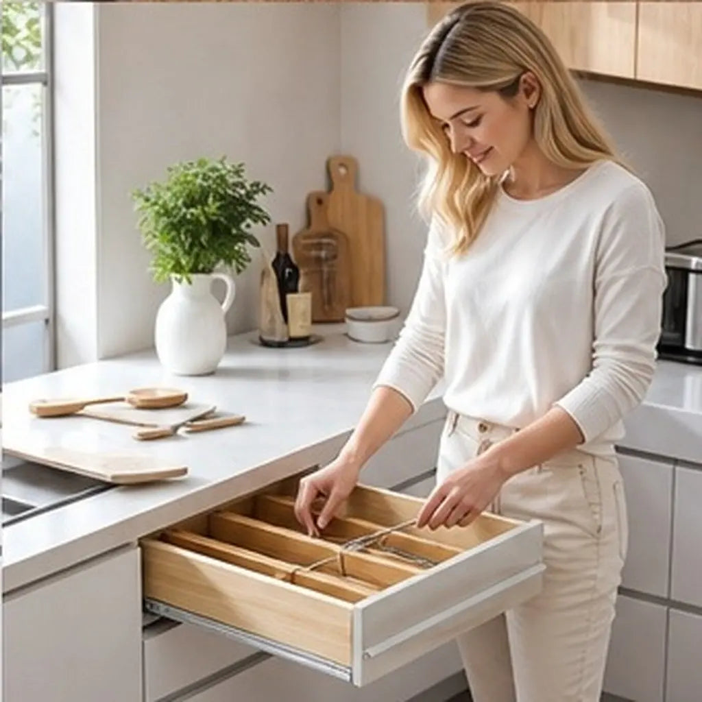 Adjustable Bamboo Drawer Divider Expandable Kitchen Drawer Organizer Retractable Storage Partition Board for Home