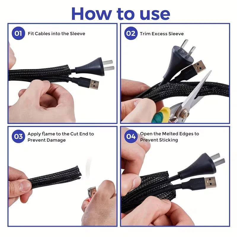 Cable Management Sleeve | Management Protector for Computer and TV Power Cords, Home and Office Wire Organizer Tube